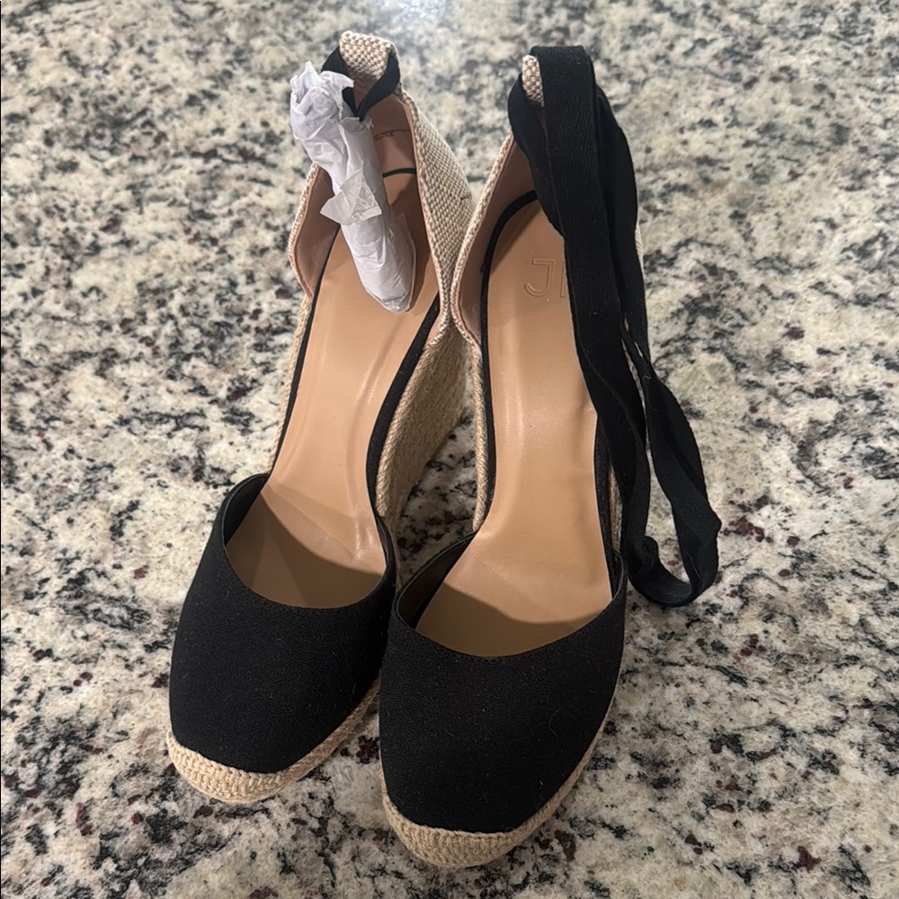 Black Espadrille Wedge Sandals